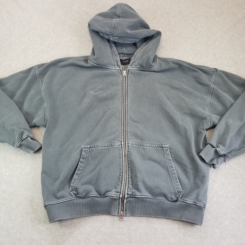 Hours Hoodie Mens Extra Large Faded Slate Grey Heavyweight Full Zip Boxy Wash
